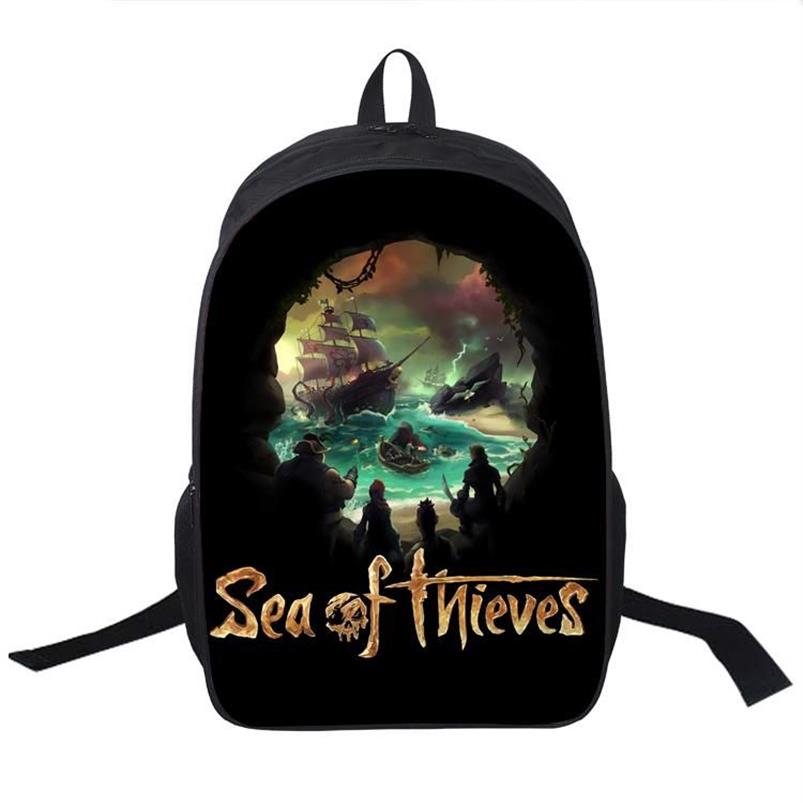 Mochila Sea Of Thieves 16 polegadas Mochilas escolares Sacos de estudante Imprimir Bookbag Impermeável Adolescente Meninos Girls199h