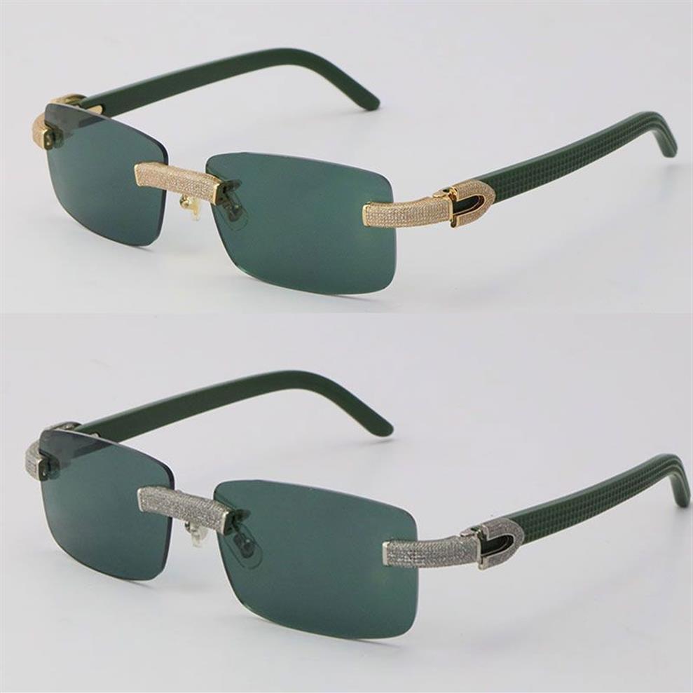 Nuovi occhiali da sole senza montatura con diamanti micro-pavimentati Original Green Plank Mens Rocks Frame Occhiali da vista maschili e femminili Decorazione C in oro 18 carati Wom2436