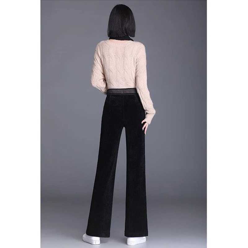 Women's Pants Capris Plus Velvet Wide Leg Warm High Waist Women's Pants Vintage Loose Korean Fashion Solid Trousers Pocket Thicken 2023 Winter PantsL231211