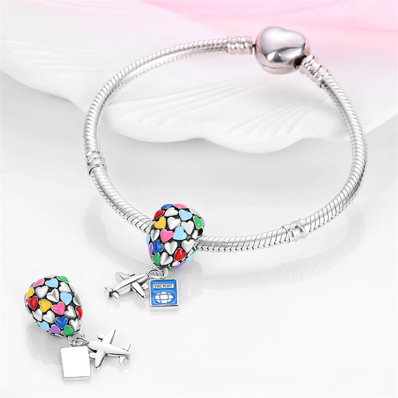 Balonowe powietrze samolot moda 925 Silver Rainbow Cat Charms Bead Fit Oryginalna bransoletka pando 925 Srebrna wisior biżuteria