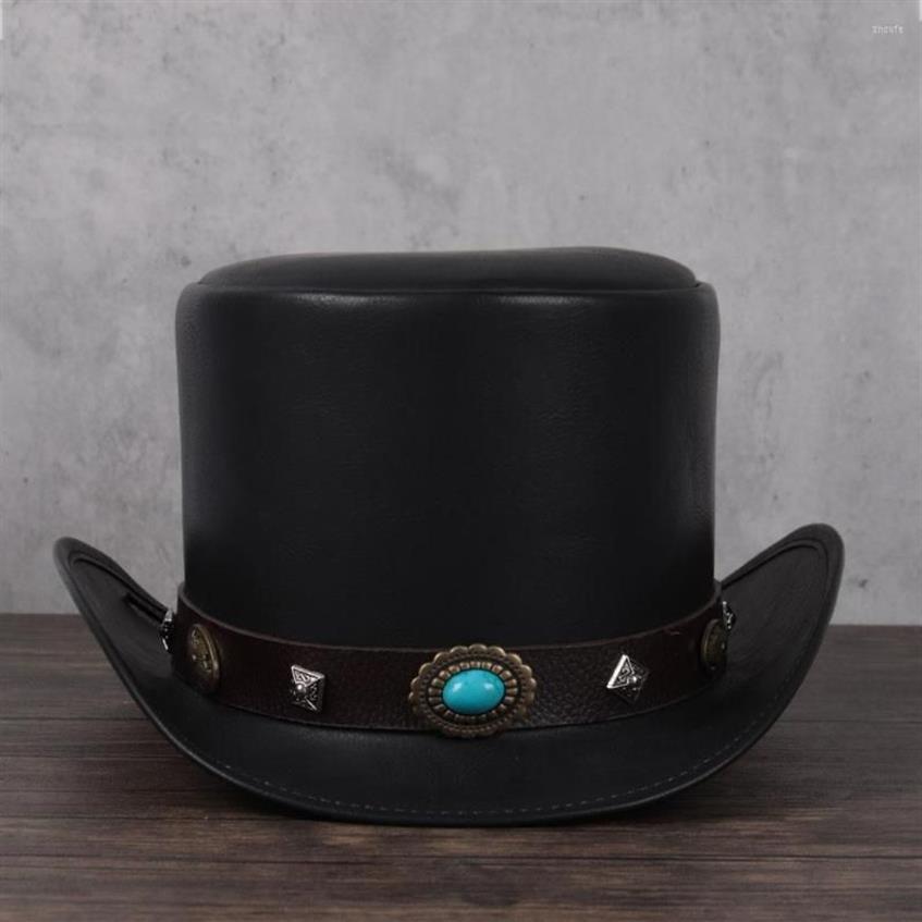 Basker kvinnor män läder topp hatt president traditionell fedoras magiker steampunk cosplay party caps dropshiping 3size 13cm330z