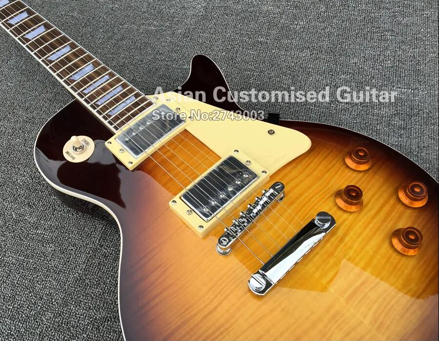 عتيقة Sunburst LP القياسية الغيتار الكهربائي الماهوجني جسم اللهب القيقب أعلى كل الألوان متوفرة شحن مجاني guitarra