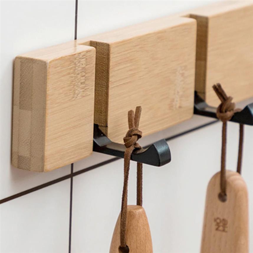 4 5 6 Hooks Wood Wall Hanger Coat Hooks Key Hook Holder Coat Hook Bedroom Door Hat Clother Rack Hanger Kök Toalett Hook 201221217Q