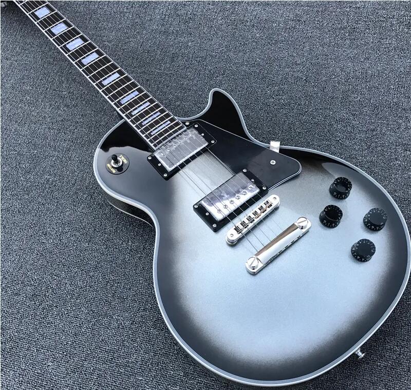 Guitare électrique classique custom shop argent noir, Chibson guitarra, manche une pièce