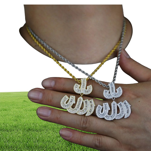 Iced out big rund allah pendant with full cz stone paved hip hop cuban chain necklace for women men punk styles jewelry whole893068079593