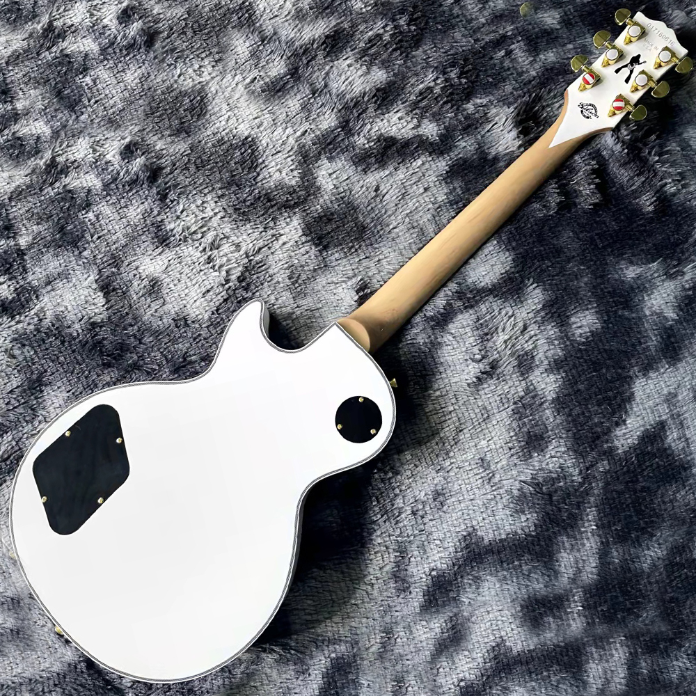 Zakk Wylde bullseye – guitare électrique blanche et noire, micros EMG 8185, couvercle de tige en treillis doré, bloc de vadrouille blanc, incrustation de touche