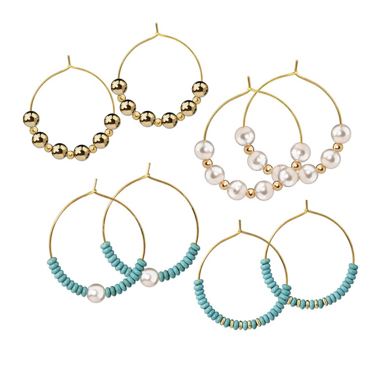 Moda esagerata perline rotonde imitazione perla orecchino a cerchio le donne ragazza elegante pietra vintage orecchini geometrici gioielli