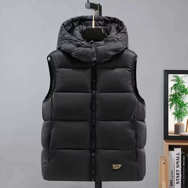 Parkas pour hommes nouveau automne et hiver gilet en coton chaud chapeau de démontage pour hommes débardeur court vêtements de travail gilet chérie gilet lavable manteauL231209