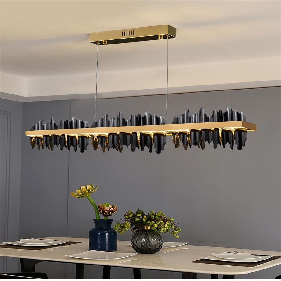 Lampadario sala da pranzo nero rettangolo led decorazione domestica lampada design moderno isola cucina in rame lampada a sospensione301S