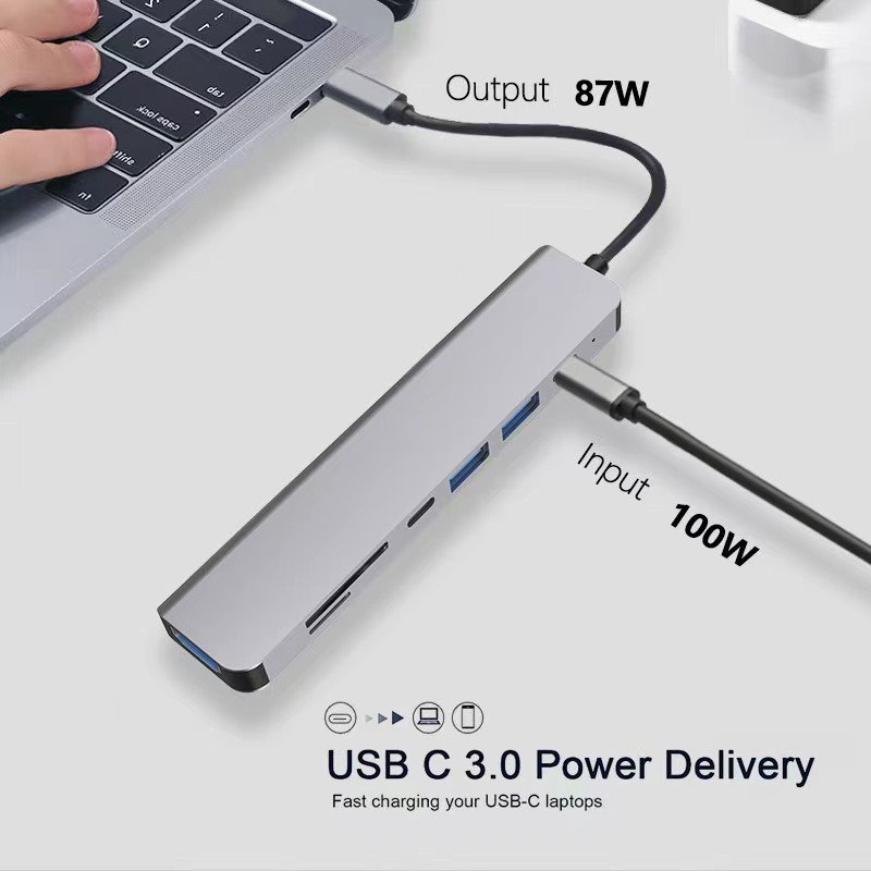 Hub USB 7 in 1 di tipo C. Lo splitter Seven In One 4K 30 Hz supporta tutti i computer con canale di tipo C su USB compatibile con Hdmi