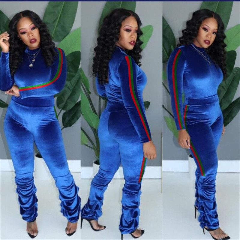 2024 Designer Velvet Tracksuits Women Plus Size 3xl Fall Winter Sweatsuits Lange Mouw PulloVer Top en geplooide broek Twee -delige sets Casual outftis kleding 10417