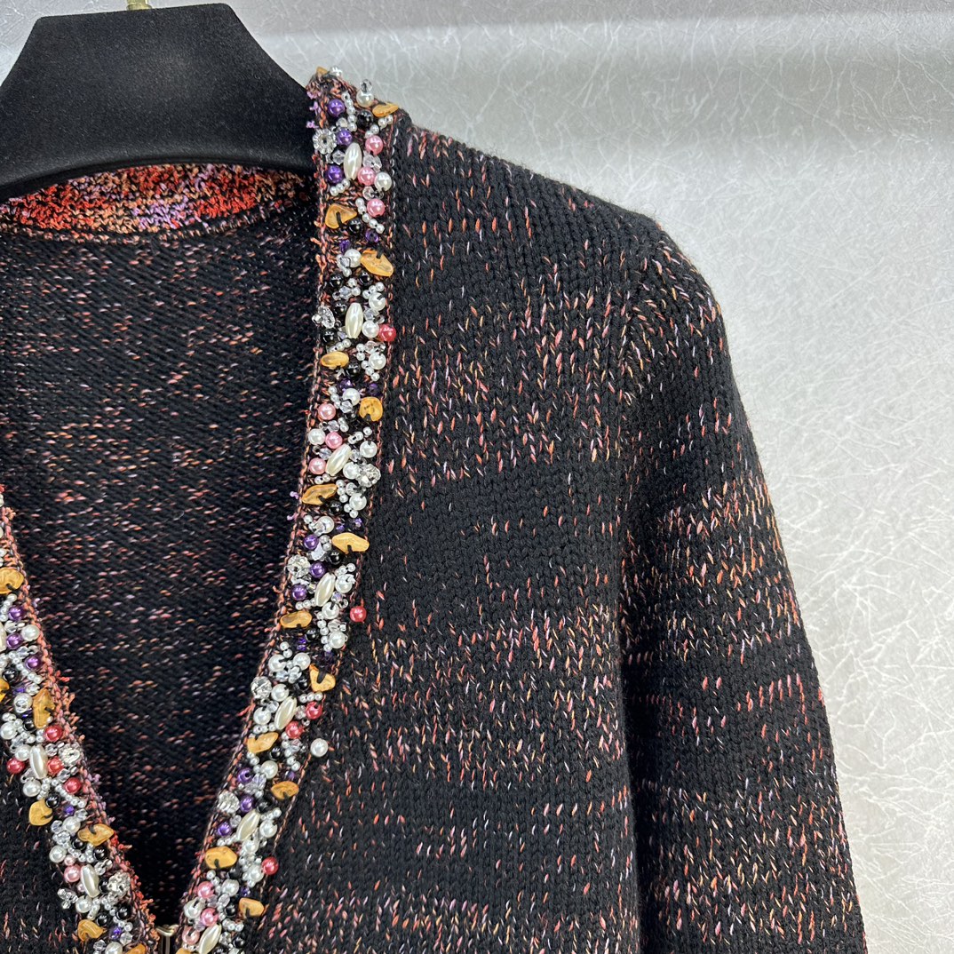 Luxueux cristaux colorés perles femmes tricot Cardigans concepteur col en V profond manches longues femmes manteaux 121307