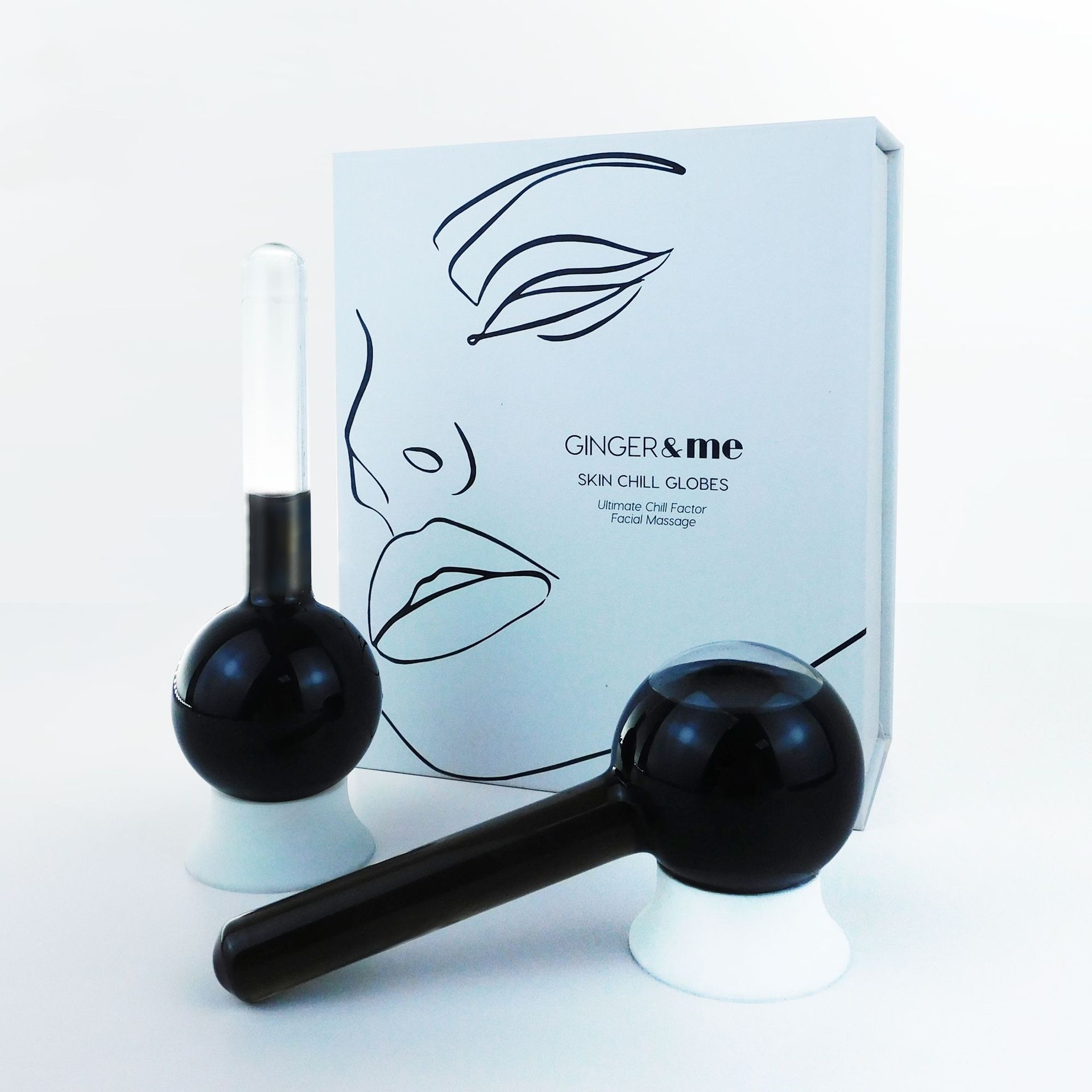 Nieuwe Stijl Zwarte Gezichtsijsbollen Geschenkdoos Set Cryo Glas Ijsbol Massage Tool Face Lift Massager Schoonheidsproducten voor thuisgebruik