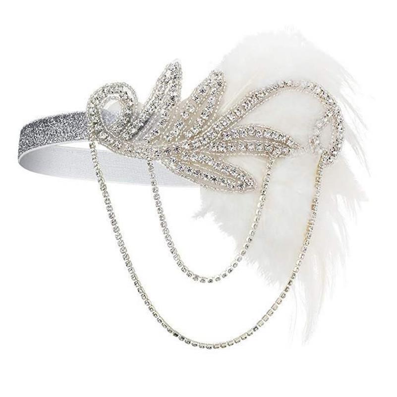 Andere Event-Party-Zubehör, 1920er-Jahre-Stirnband, Kostüm-Requisiten, Charleston-Zubehör, nackter Flapper-Kopfschmuck, tolle Gatsby-Feder, Beade311y