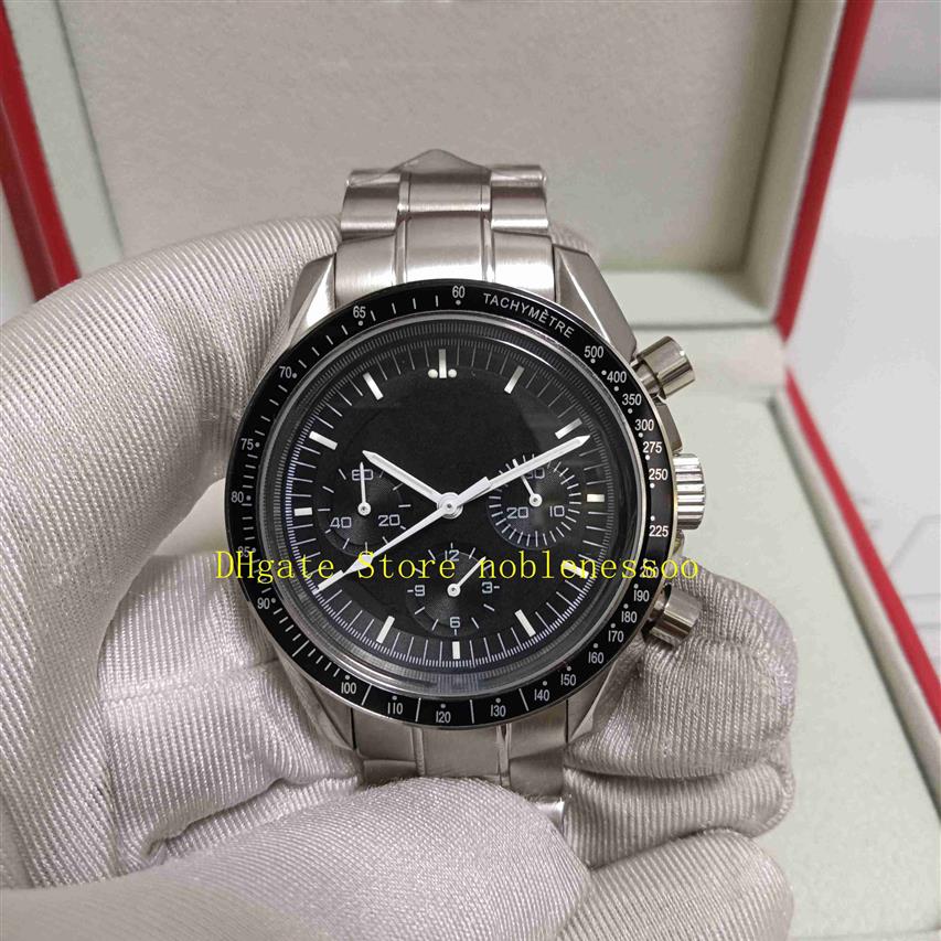Avec boîte d'origine Top qualité hommes chronographe montre hommes cadran noir Chrono travail professionnel bracelet en acier inoxydable Quartz Movem283r