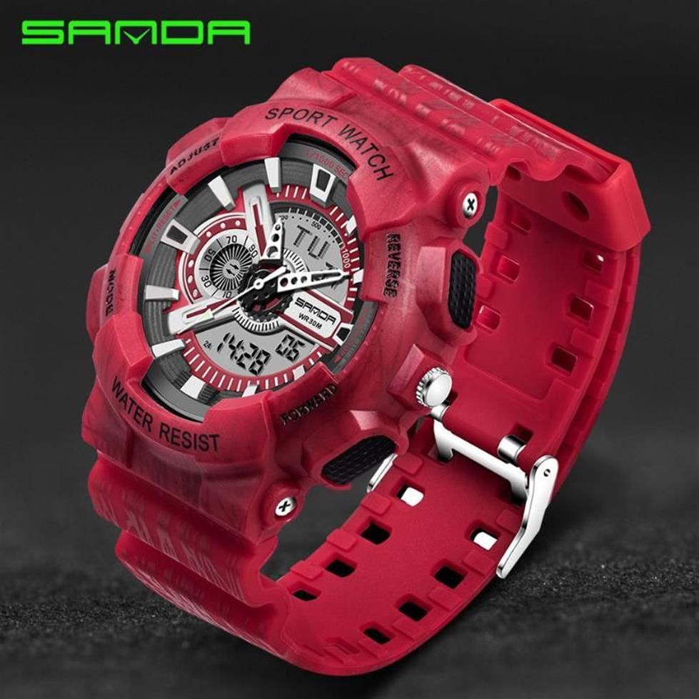 Mens Watches 최고 Sanda Digital-Watch G 스타일 군사 스포츠 남성 LED 석영 디지털 시계 Reloj Hombre Wristwatches306o