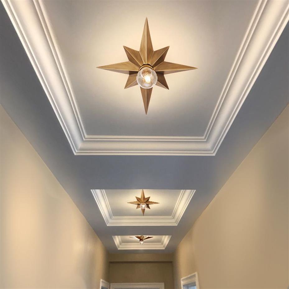 Full Copper Star Ceiling Light Fixture American Style Octagonal Dome Light Simple Balcony Porch Aisle Stairs Kitchen Ceiling Lamp2776