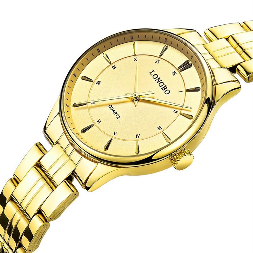 2020 Longbo Quartz Watch Lovers Watches Women Men Couple de montres analogiques Montres en cuir Montres décontractées Gold 8022619