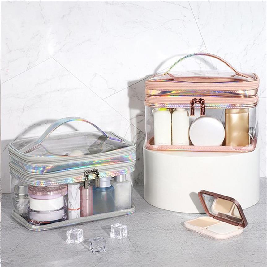 Borsa cosmetica HBP Portable Transparent Makeup Borse Borsa di stoccaggio articoli da toeletta cosmetici Nero Pink Silver317f