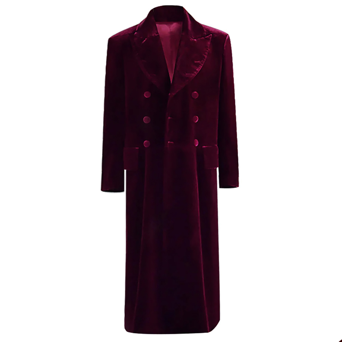 Burgundy Velvet Men Coat Thick Peaked Lapel Long Sleeve Groom Wear Birthday Party Fashion Show Long Jacket