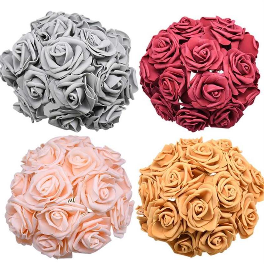24 48 pezzi 7 cm bouquet di fiori artificiali schiuma PE rosa fiori finti matrimonio compleanno decorazioni feste forniture San Valentino Gi213h