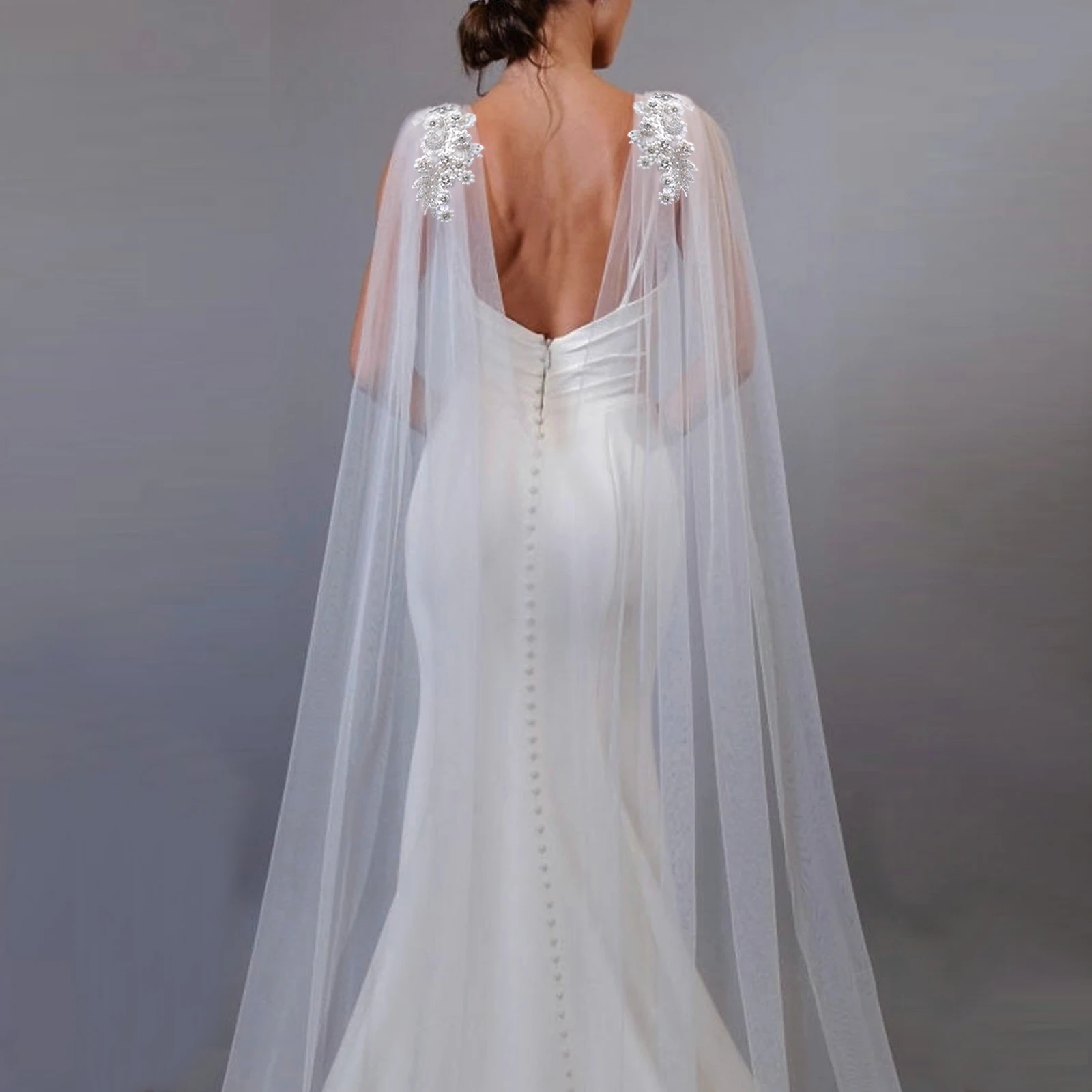 Bröllop Bolero Cape Veil Bridal Shawls för bröllopsklänning 2,5 m vit elfenben Romantiska tyllskydd axlar Kvinna Bröllopstillbehör för brud CL3062