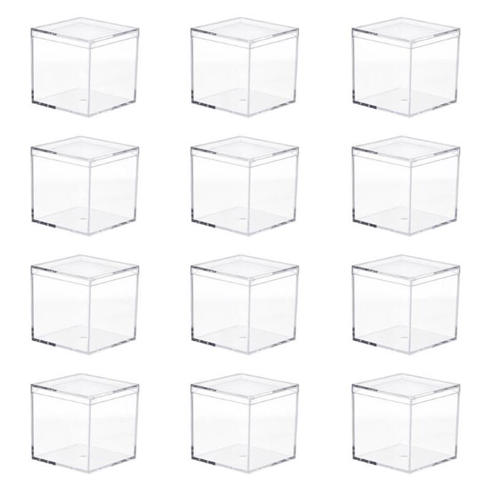 Geschenkverpakking 12 stuks transparant acryl doos vierkante opslagcontainer voor kamerorganisatie268t