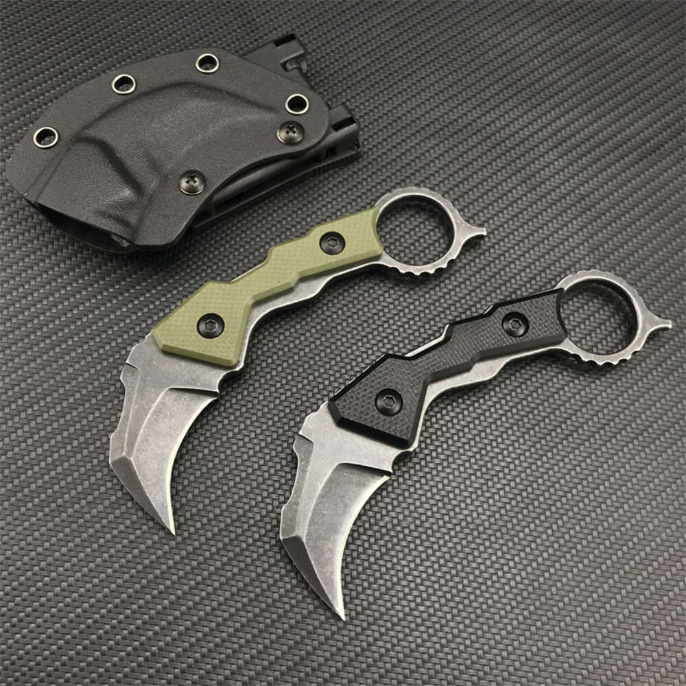 Karambit Claw Knife G10 Handle 7cr13mov Stonewash Blade Mini EDC Pocket Knives Outdoor Tactical Survival Tool Kydex Gheath 962