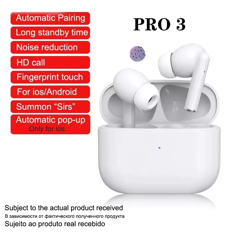 Pro3 TWS Fones de ouvido sem fio Bluetooth Fones de ouvido Touch Earbuds In Ear Sport Handsfree Headset com caixa de carregamento para Xiaomi iPhone Mobile Smart Phones