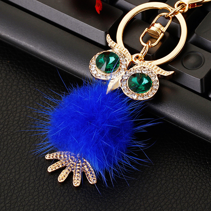 Cell Phone Straps & Charms Alloy Diamond Inlaid Plush Owl Car Keychain Creative Bag Pendant Metal Ring HandBag Women Accessories Gift Wholesale 2023