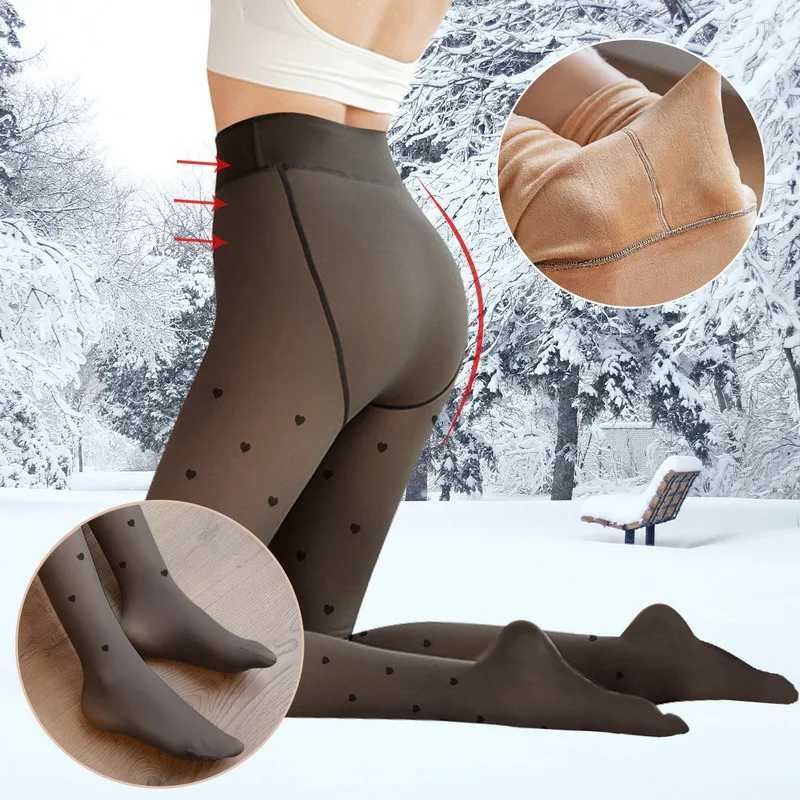 Damesleggings 2024 Nieuwe warme panty's voor dames Winter Fleece leggings Thermische kousen Vrouw geïsoleerde bedrukte panty Skin Effect Sok PantsL231122