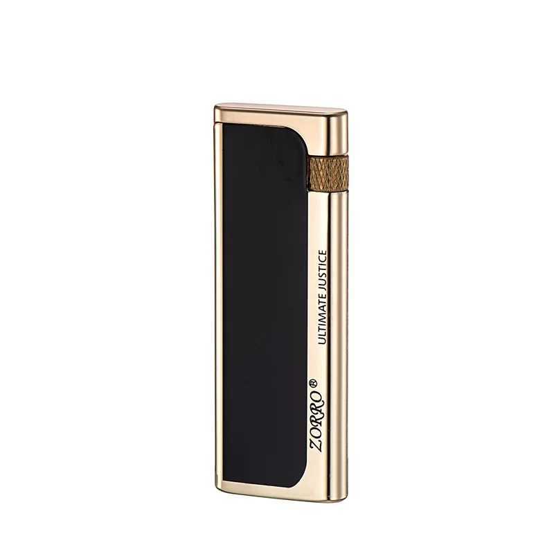 Zorro briquet gonflable Ultra-mince Compact brossé Mini Portable Texture métallique rétro cadeau de Cigarette créatif pour hommes