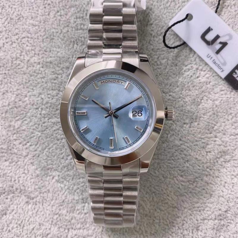 ST9 stalen horloges 40 mm diamanten set blauwe wijzerplaat ijs automatisch mechanisch uurwerk saffierglas president roestvrij herenhorloge243j