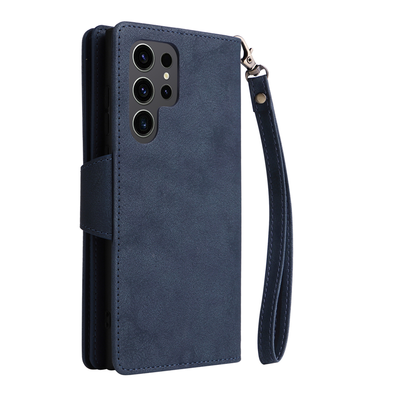 Luxury Magnetic Rivet Folio Zipper Phone Case for iPhone 15 Plus 14 13 12 11 Pro Max Samsung Galaxy S23 Ultra Multiple Card Slots Leather Wallet Chain Bracket Shell