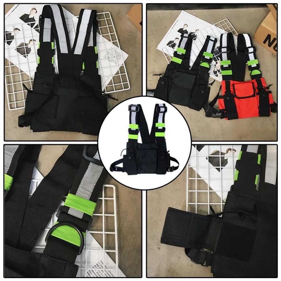 Backpack Reflective Men Women Fashion Nylon Chest Rig Bag Black Vest Hip Hop Streetwear Waist Pack Functional Tactical Vests 4 Col311a