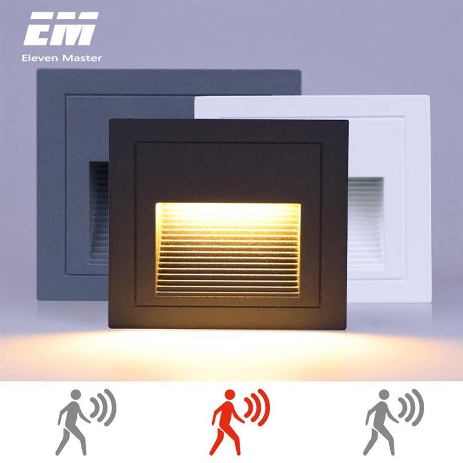 À prova dip65 água ip65 recesso na parede pir sensor de movimento conduziu a luz da escada com luzes passo alumínio lâmpada ao ar livre zbw0005 lamps243g