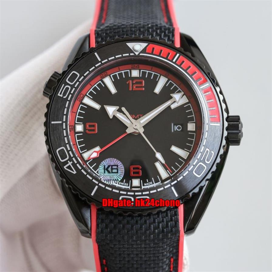 K6F Orologi di alta qualità 45 5mm 600M GMT Deep Red Cal 9806 Orologio automatico da uomo 215 92 46 22 01 003 Lunetta in ceramica Quadrante nero Rubbe277s