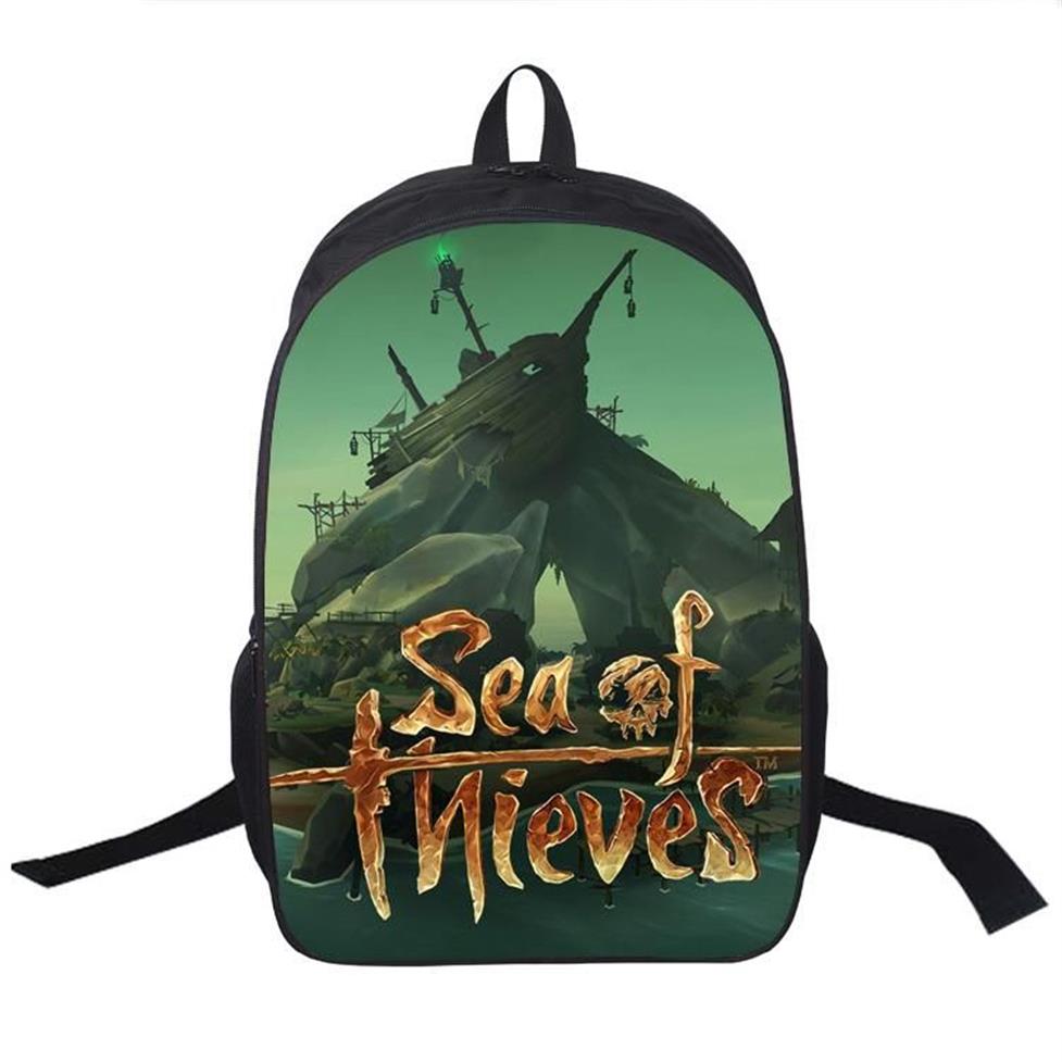 Mochila Sea Of Thieves 16 polegadas Mochilas escolares Sacos de estudante Imprimir Bookbag Impermeável Adolescente Meninos Girls199h