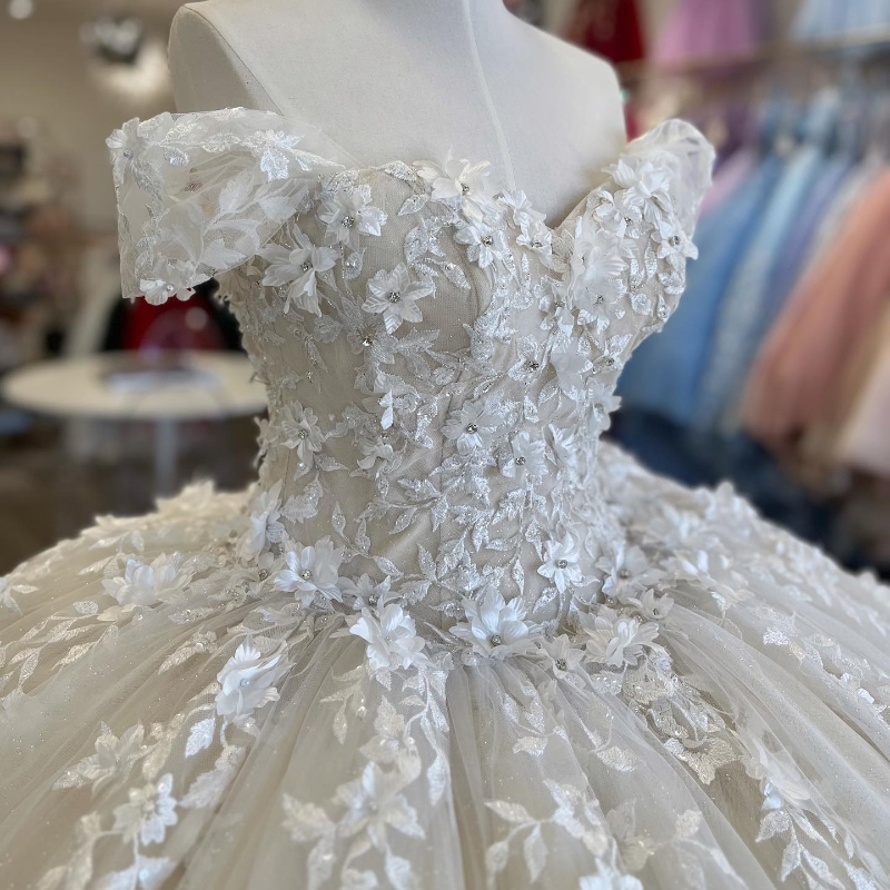 Robes De Quinceanera blanches, robe De bal pour filles douces, en dentelle appliquée, épaules dénudées, robe De bal d'anniversaire