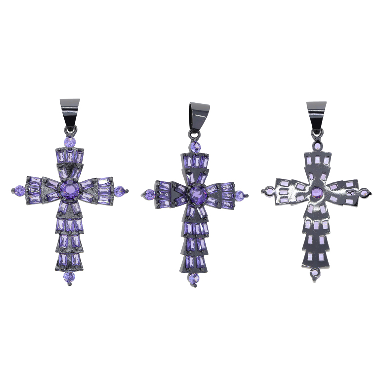 Projektant mody Purple Zircon Cross Charm Wisianek z łańcuchem linowym Hip Hop Kobiety mężczyźni pełne utwardzone 5a Cubic cyrkonż