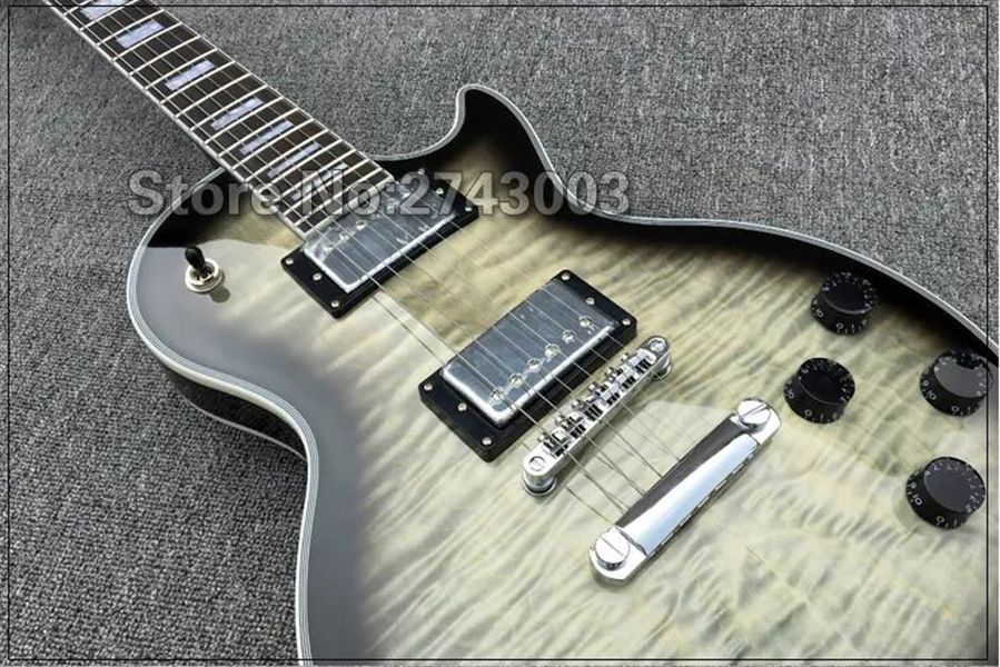 Изготовленная на заказ электрогитара Grey Burst Flame Maple Top из красного дерева, корпус из палисандра, гриф, высокое качество, цельный гриф, бесплатная доставка