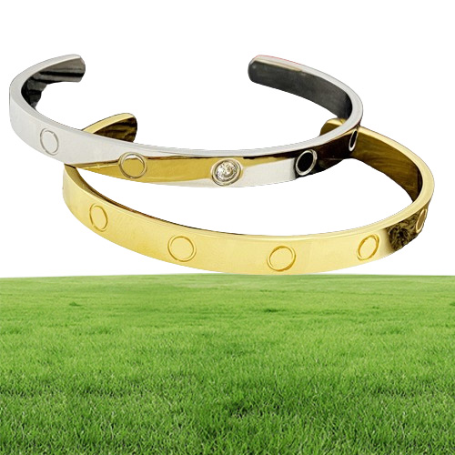 Pulseira de chave de fenda de aço de titânio pulseiras de punhos de braço para mulheres 14k 18k banhado a prata parafusado com diamante meio aberto bangle7546618