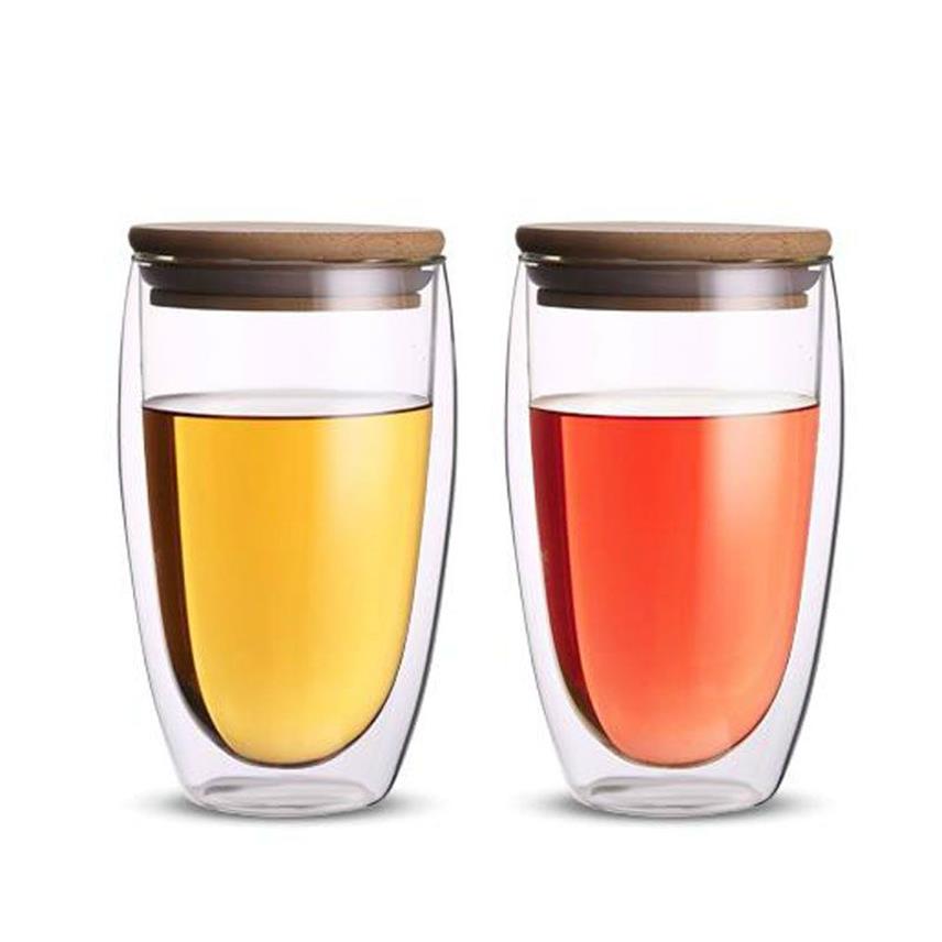 Tasse à jus de café et vin à isolation thermique, verre à Double paroi BPA pour Bar, tasse à café de voyage avec couvercle en bambou Q1222313U