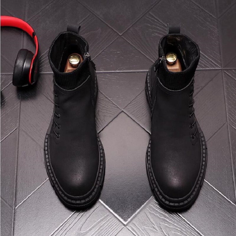 Mode Luxus Martin Stiefel Männer Trainer Fahren Schwarz Leder Hochzeit Keine Nieten Kleid Wohnungen Turnschuhe Schuhe 10A34