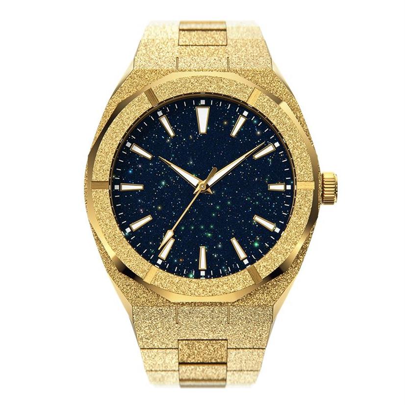 Polshorloges van hoge kwaliteit mannen mode Frosted Star Dust Watch roestvrij staal 18k gouden kwarts analoge pols voor 221025216B