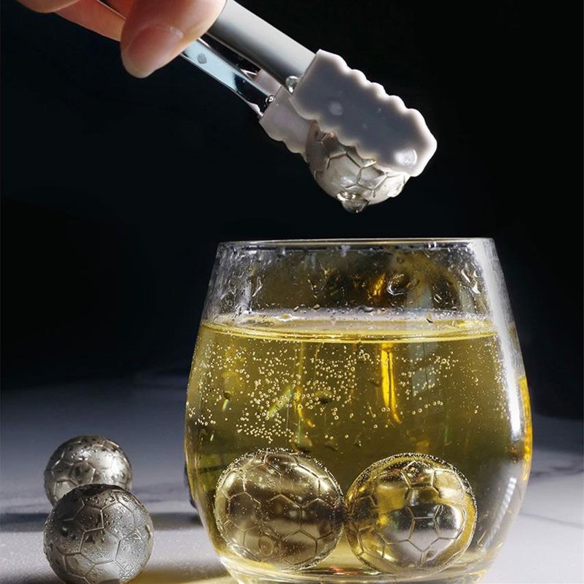 Fútbol Cubo de hielo Acero inoxidable Enfriadores de piedra reutilizables Cubos Whisky Vino Mantenga su bebida fría durante más tiempo Accesorio de cocina 218G