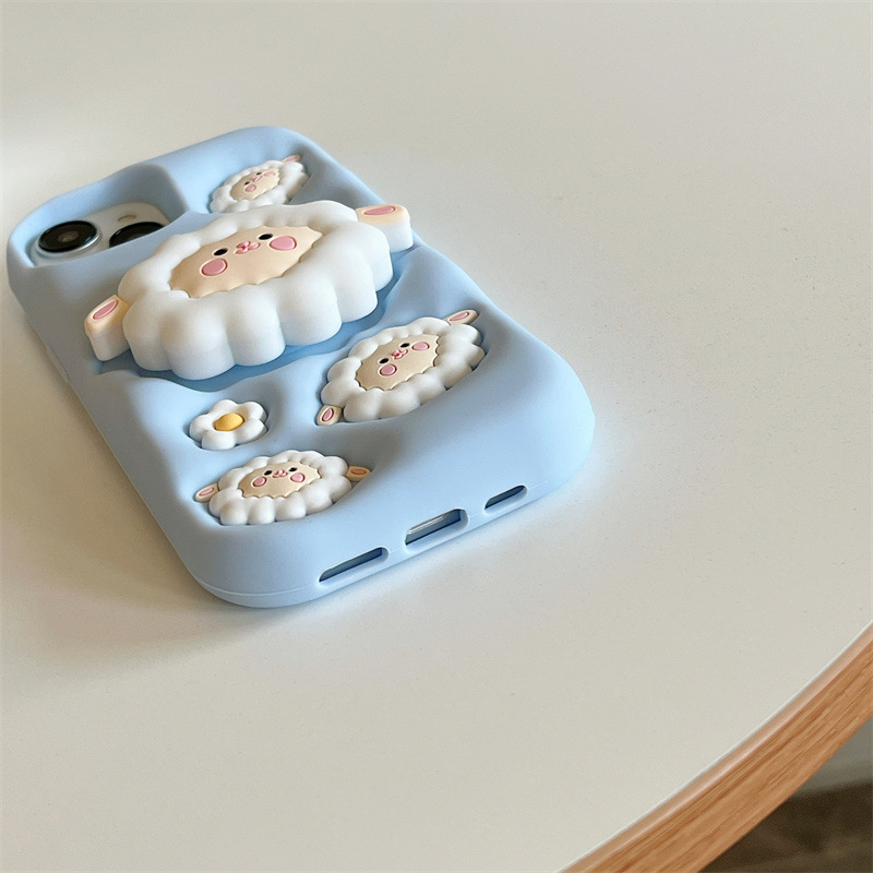 Cute Sheep Stand Cases For iPhone 15 14 13 12 11 Pro Max Soft Silicone Shockproof Phone Case Cover Skin 