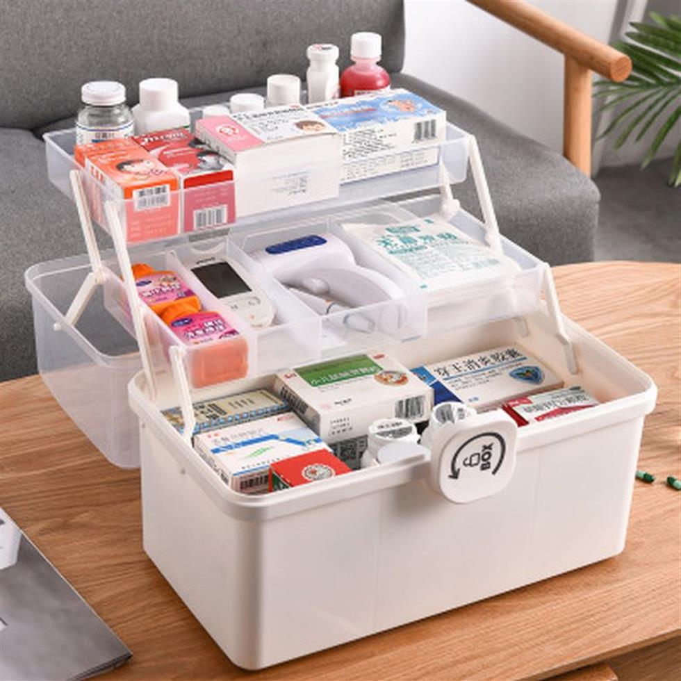 Boîte à médicaments, trousse de premiers secours portable, boîte de rangement en plastique, organisateur de rangement familial multifonctionnel avec poignée, grande capacité 210315273g