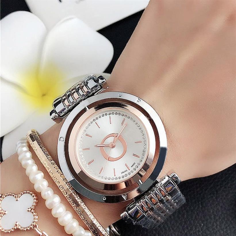Модный бренд для женщин и девочек с кристаллом, который может вращать циферблат, стильный стальной металлический ремешок, кварцевые наручные часы P67212k