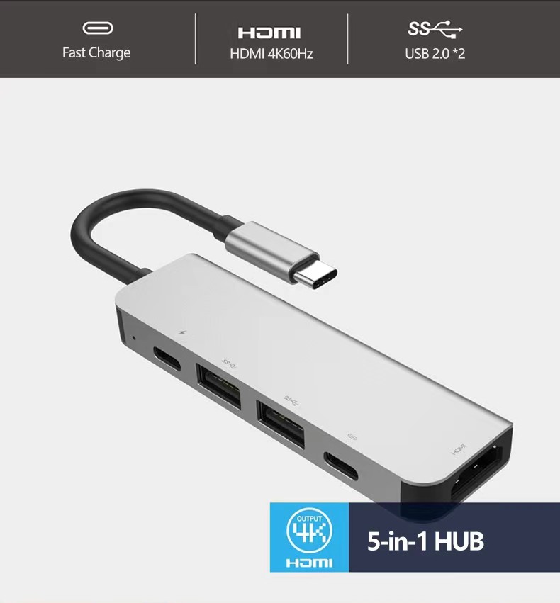 5 المنافذ USB 3.0 2.0 محور النوع A C مُحول مُركّص متعدد الفاصل متعدد الموسع 5 في 1 PD 100W 5V 3A